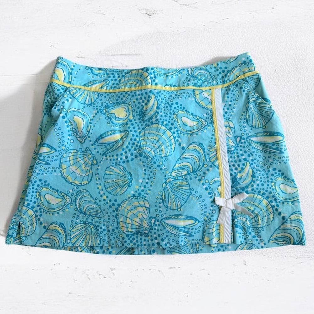 Lilly Pulitzer Shorely Skort Blue & Yellow Seashell Print Size 10